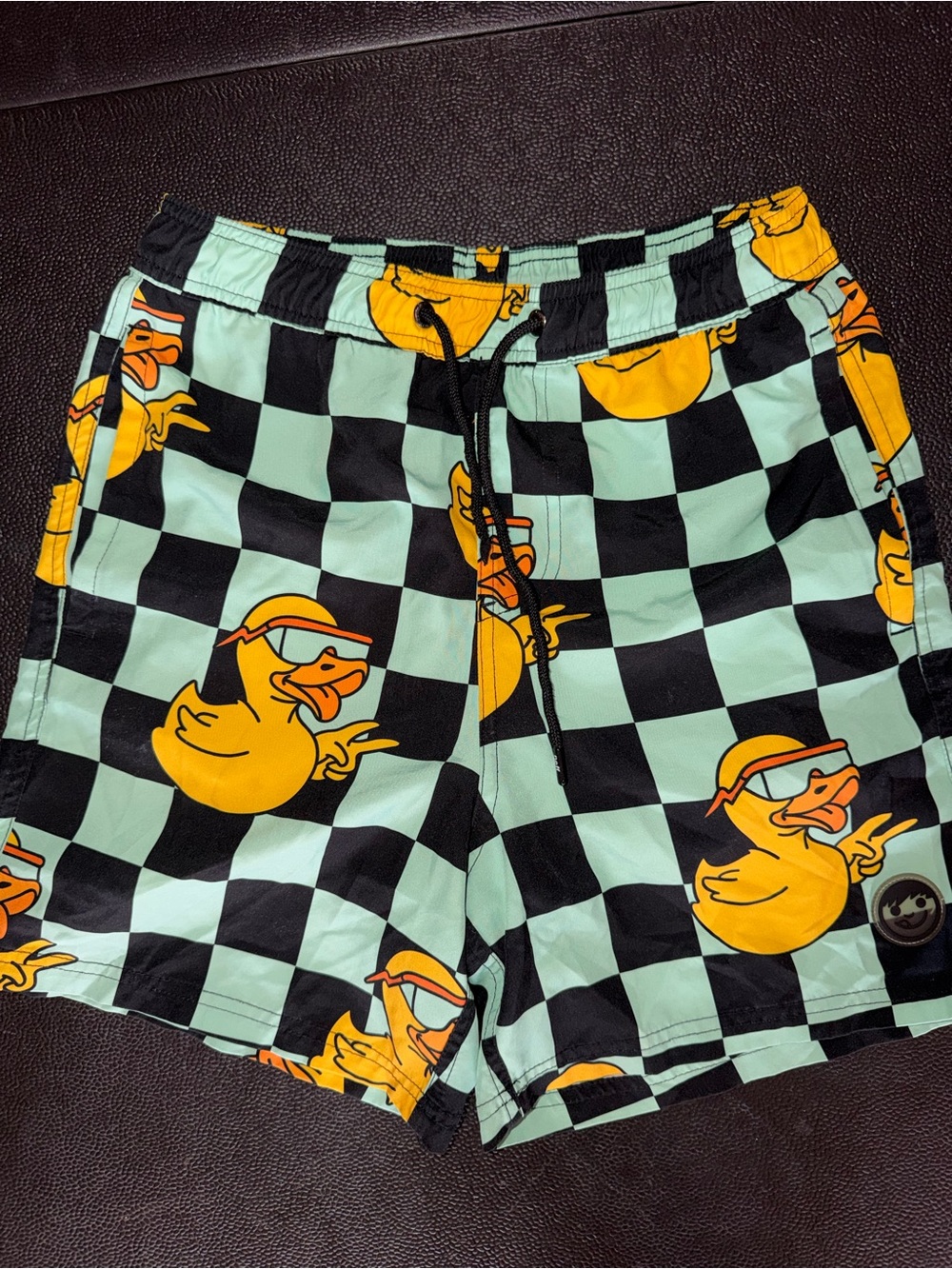 Neff Mint & Black Checkerboard Swim Shorts with Yellow Duck Accents